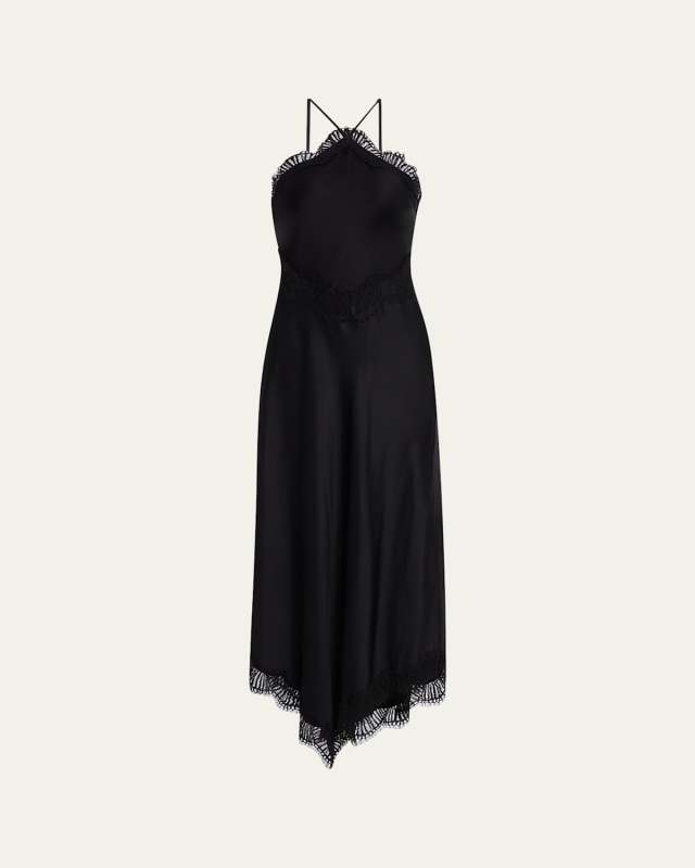 Lucia Lace Satin Halter Midi Dress